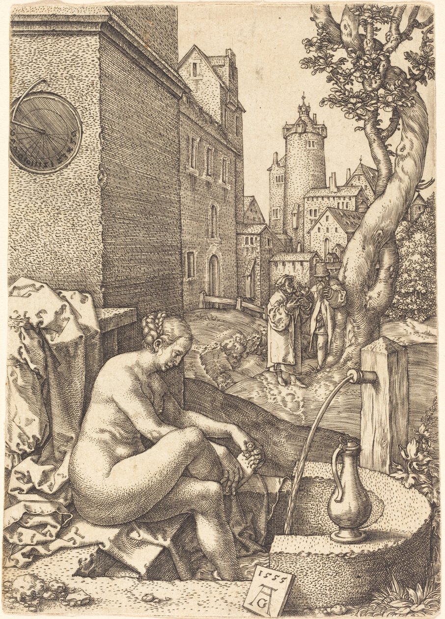 Zuzanna zaskoczona przez dwóch starszych, 1555. autorstwa Heinrich Aldegrever