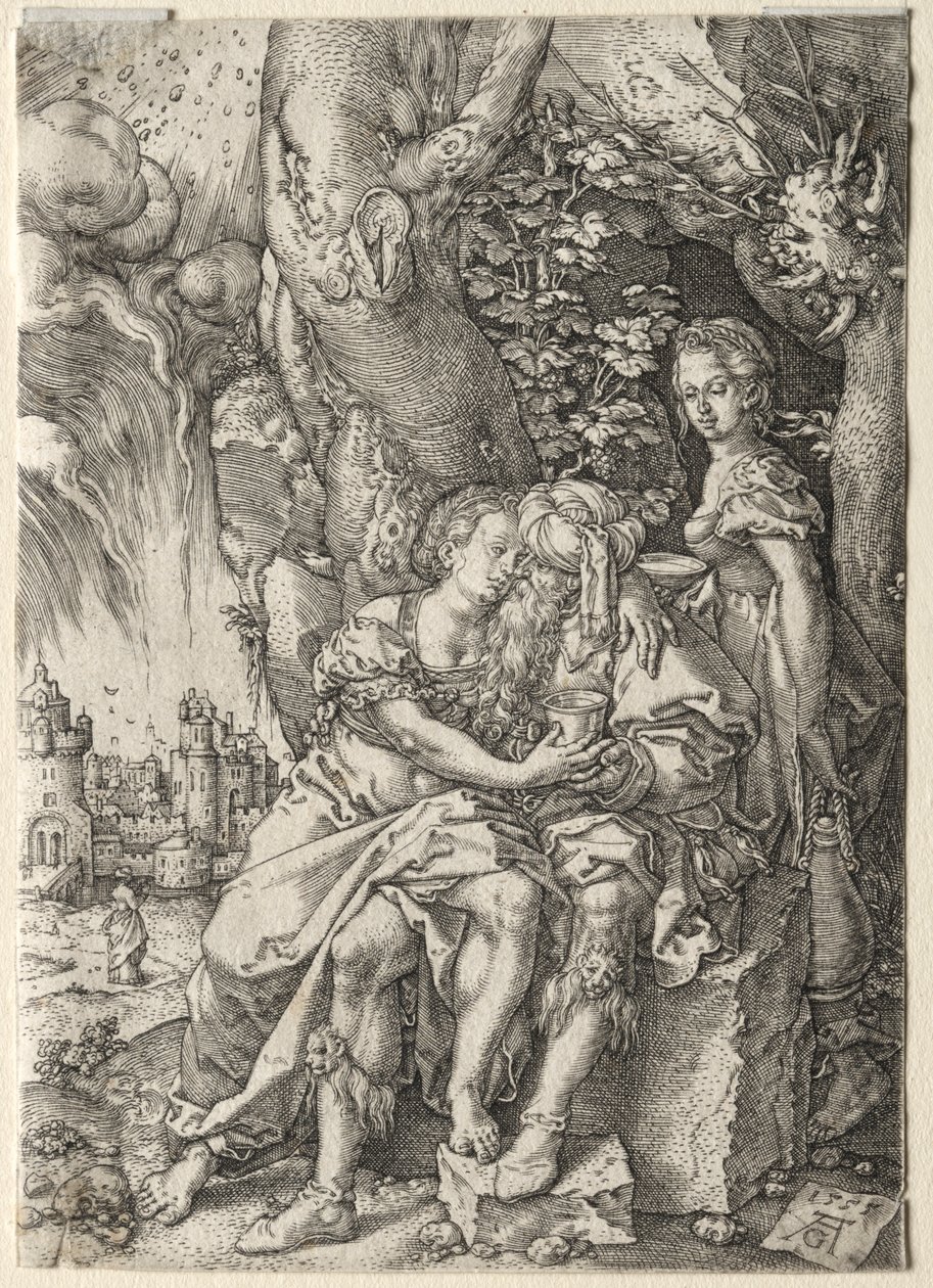 Historia Lota: Lot z córkami, 1555. autorstwa Heinrich Aldegrever