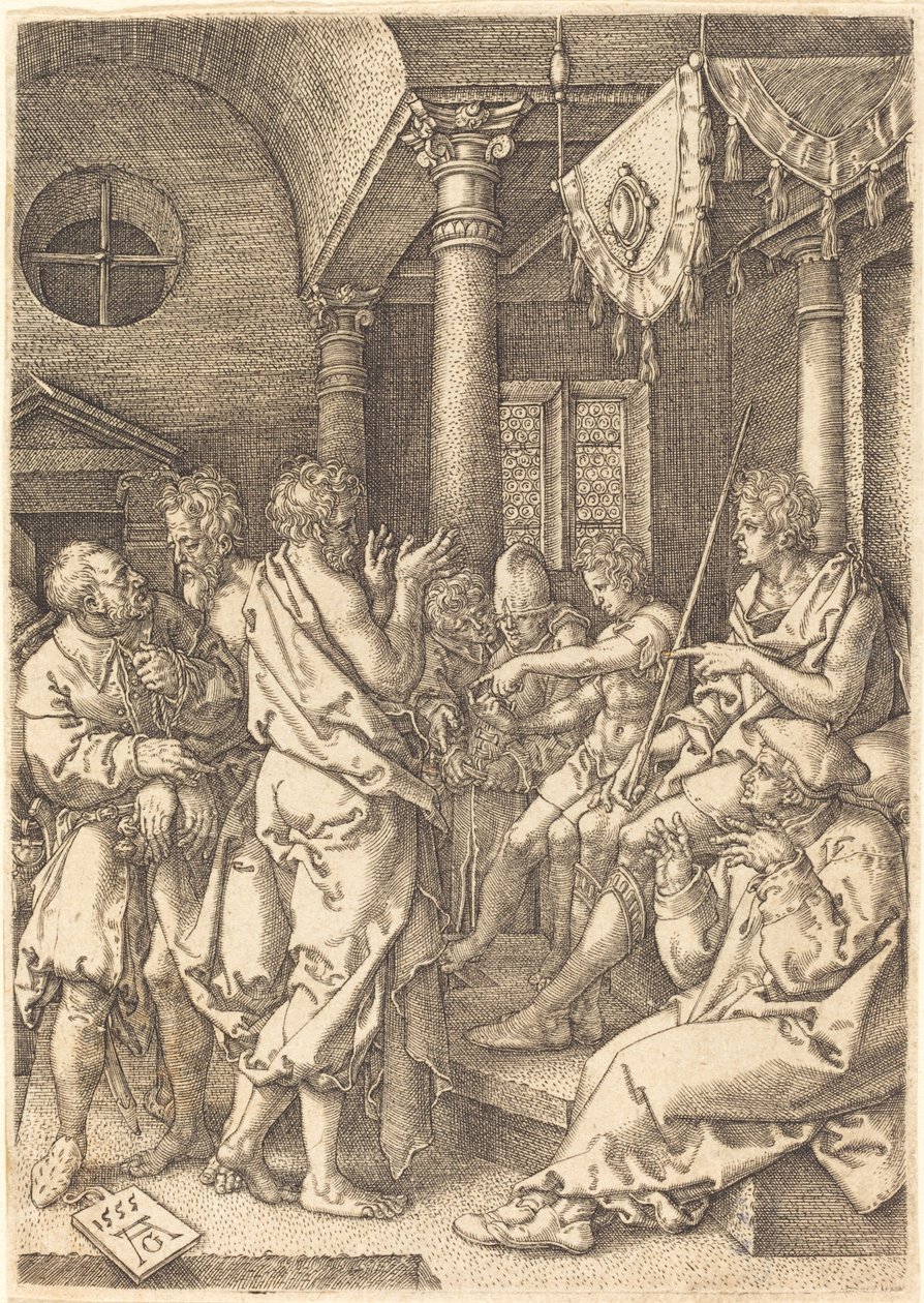 Dwóch starszych skazanych przez świadectwo Daniela, 1555. autorstwa Heinrich Aldegrever