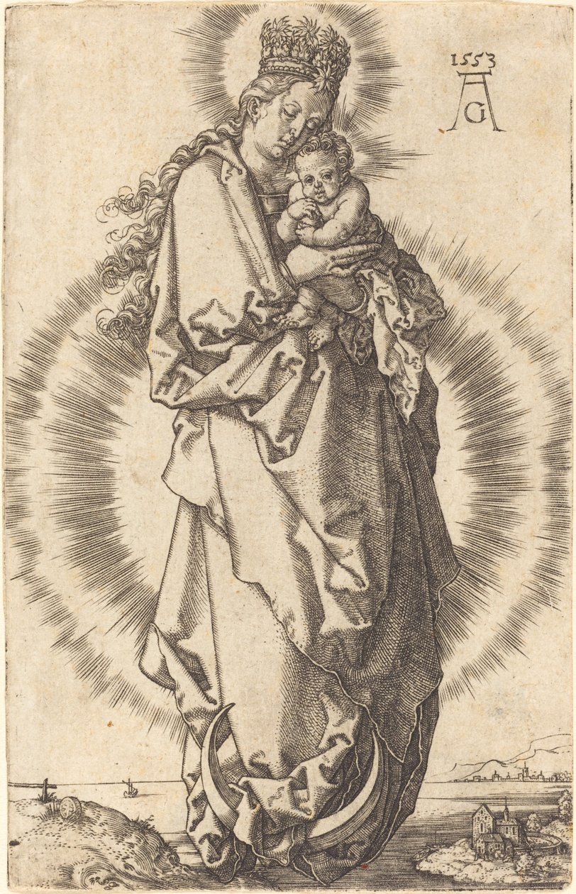 Dziewica z Dzieciątkiem na Półksiężycu, 1553. autorstwa Heinrich Aldegrever
