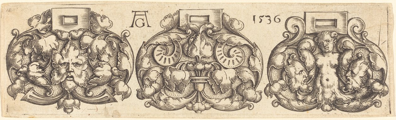 Trzy klamry pasów obok siebie, 1536. autorstwa Heinrich Aldegrever