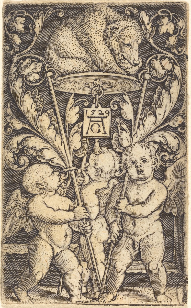 Trzy amorki i niedźwiedź autorstwa Heinrich Aldegrever