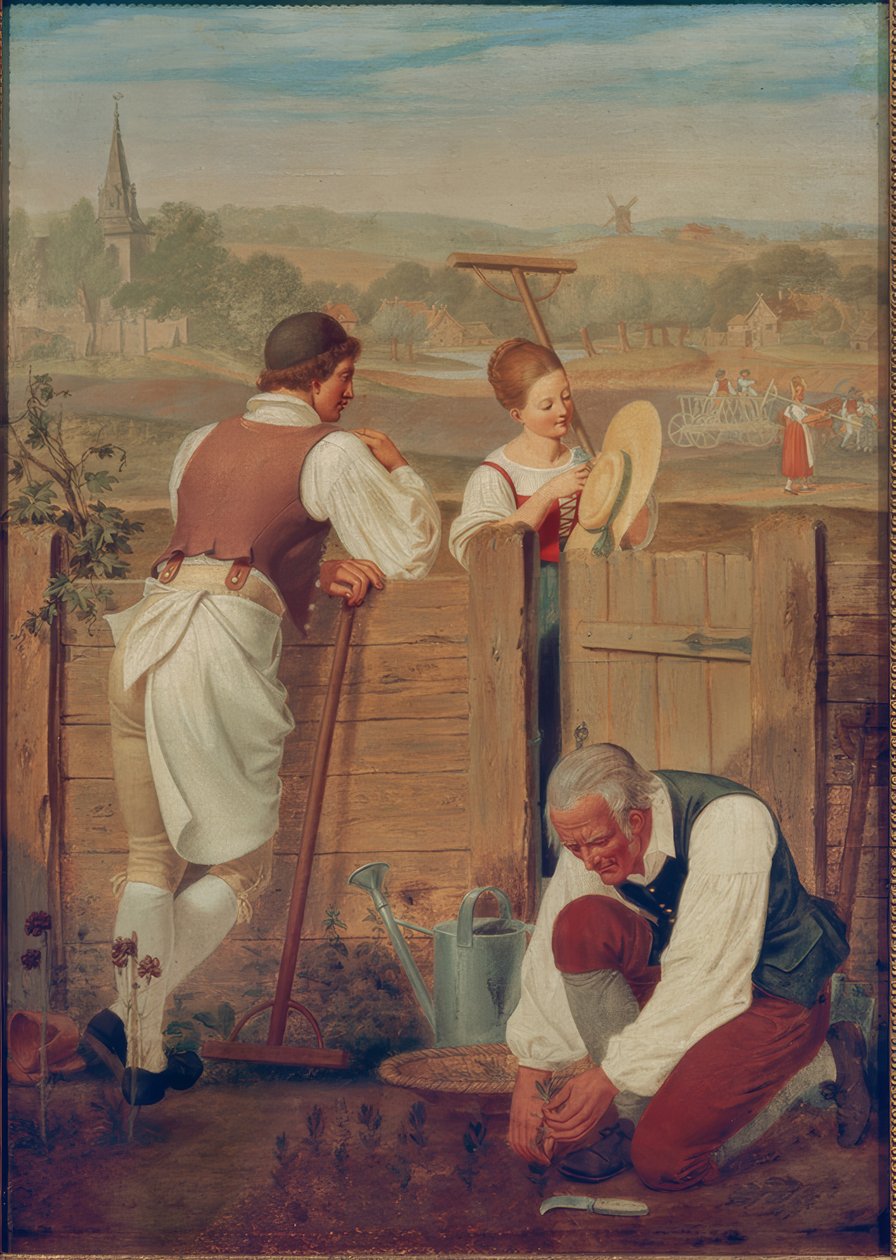 Przy ogrodzeniu ogrodu autorstwa Heinrich Anton Dahling