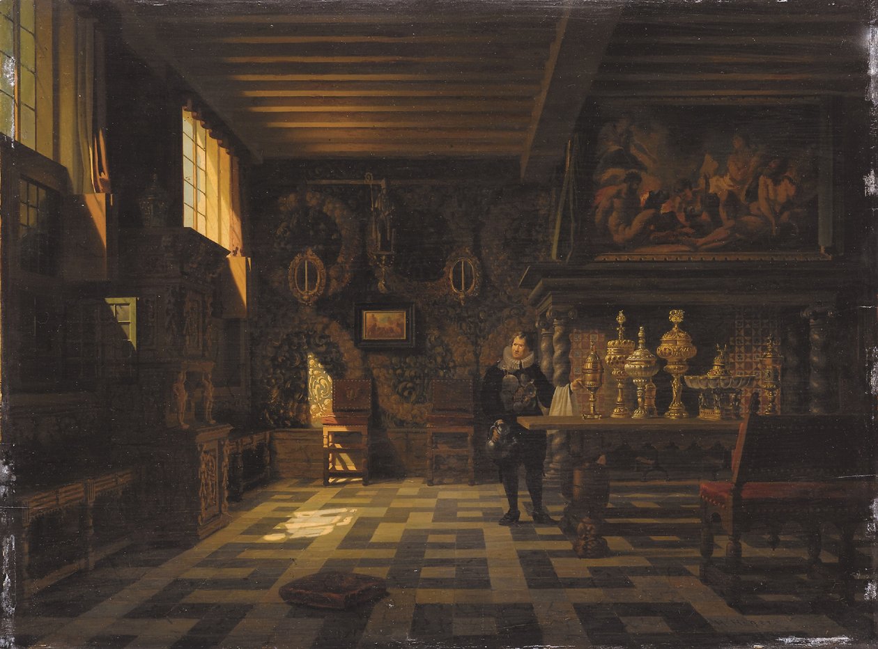 Wnętrze XVII-wiecznego pałacu (olej na płótnie) autorstwa Heinrich Anton Heger