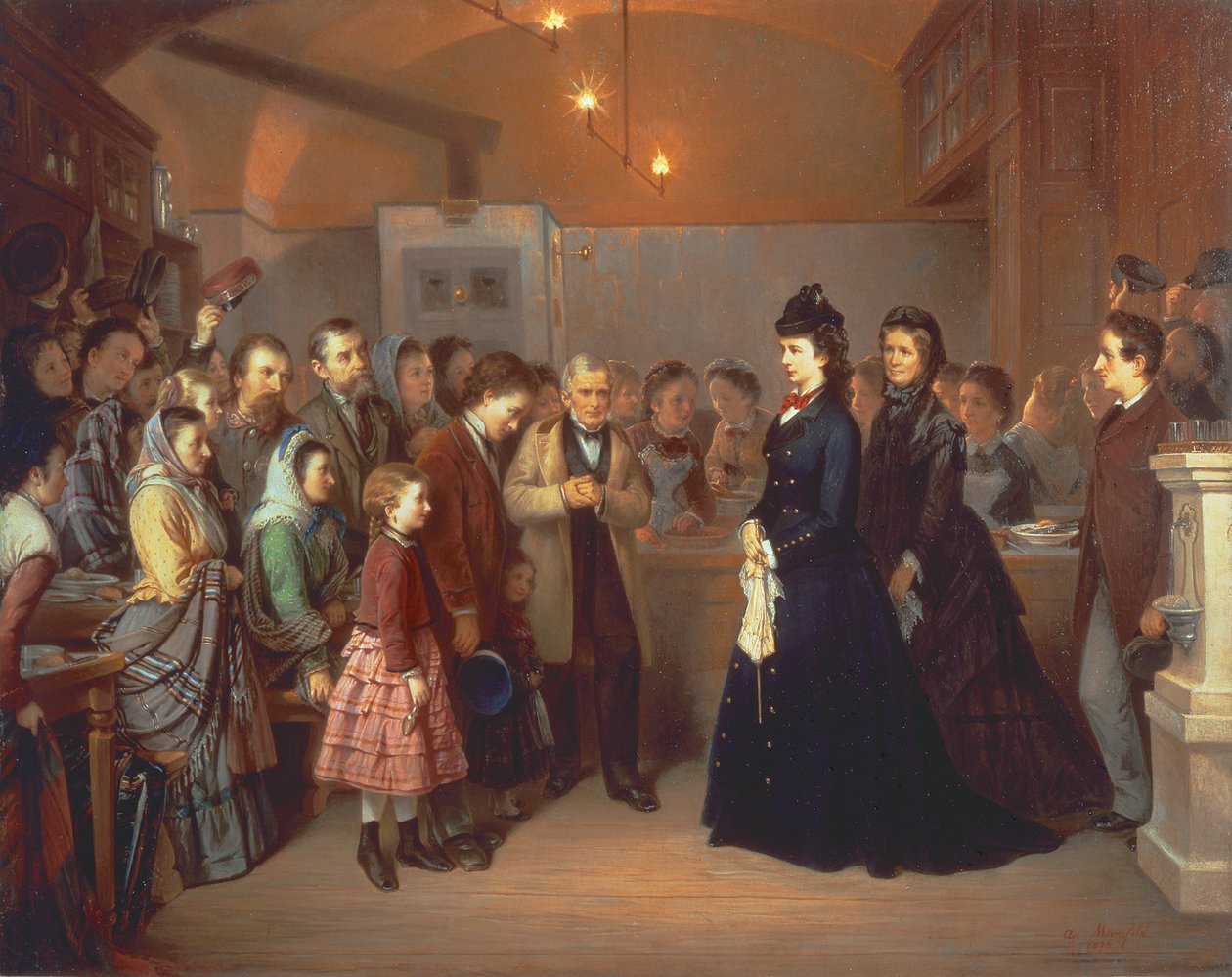 Cesarzowa Elżbieta Austrii odwiedza kuchnię zupową w Schoenlatergasse autorstwa Heinrich August Mansfeld