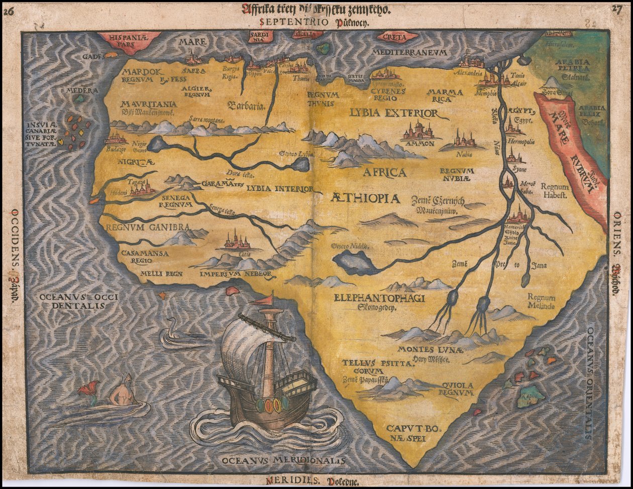 Mapa Afryki w języku czeskim z 1592 r. autorstwa Heinricha Büntinga autorstwa Heinrich Bünting