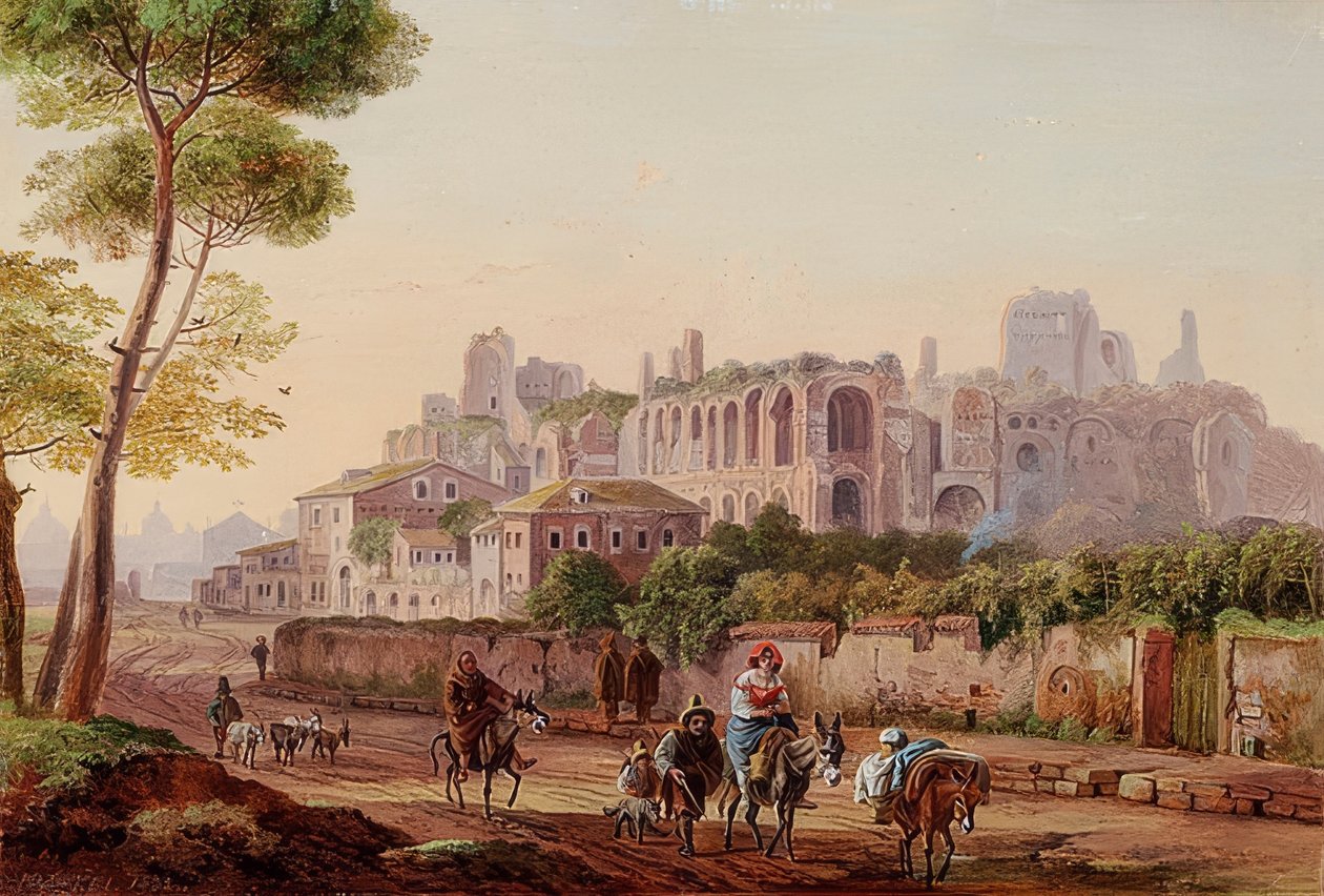 Rzymska scena uliczna przed Palatynem. 1832 autorstwa Heinrich Burkel