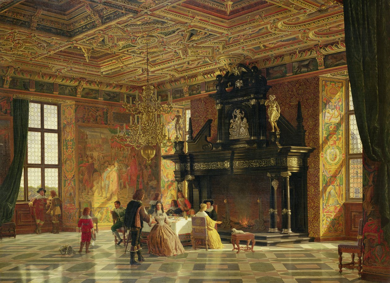 Wnętrze Sali Rycerskiej Pałacu Fredericksborg k. Kopenhagi (olej na płótnie) autorstwa Heinrich Hansen