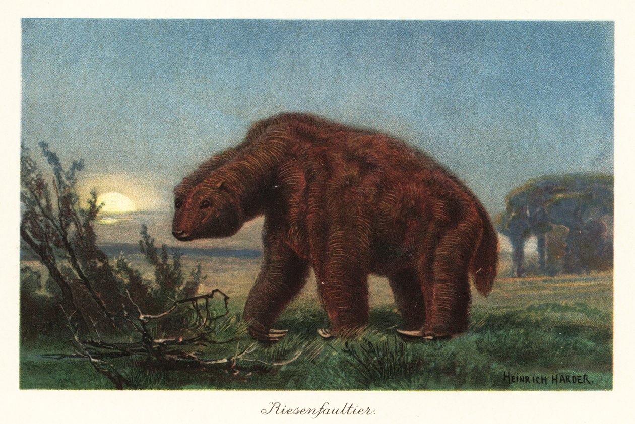 Megatherium americanum w świetle księżyca. autorstwa Heinrich Harder