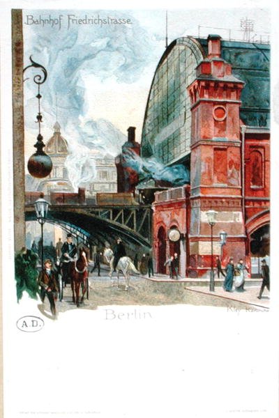 Dworzec kolejowy przy Friedrichstrasse, Berlin, ok. 1900 (kolor lito) autorstwa Heinrich Kley