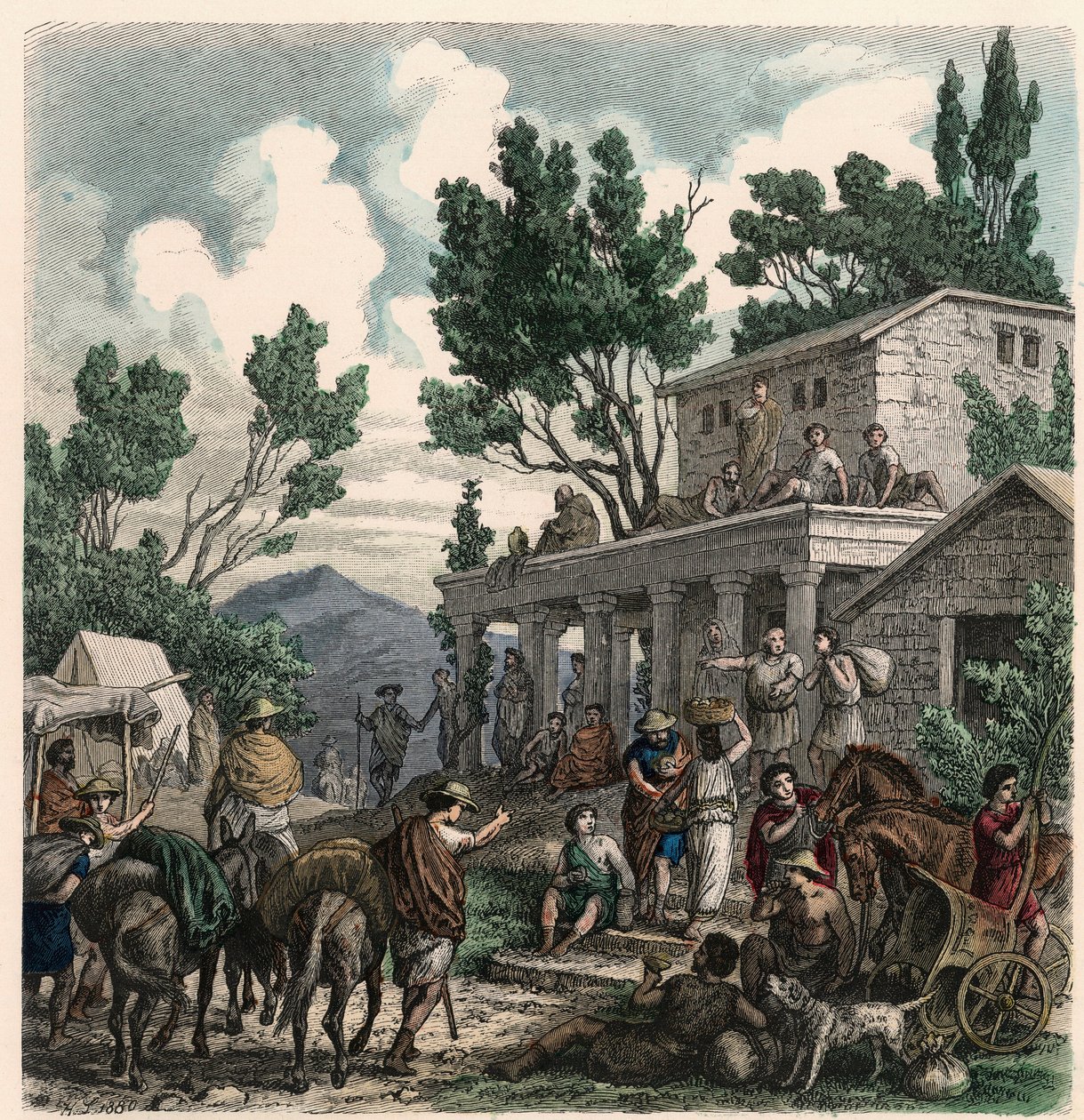 Starożytna Grecja: Droga do Olimpii w czasie igrzysk olimpijskich, 1866 r. autorstwa Heinrich Leutemann