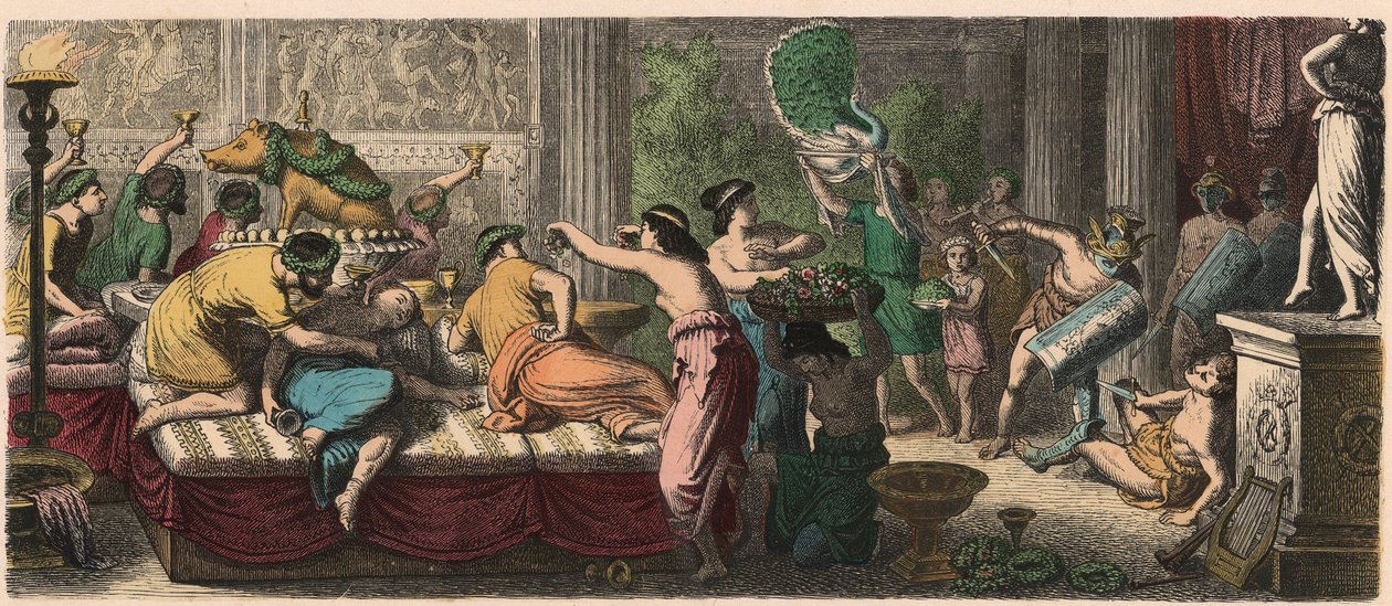 Starożytny Rzym: bankiet z występem gladiatorów autorstwa Heinrich Leutemann