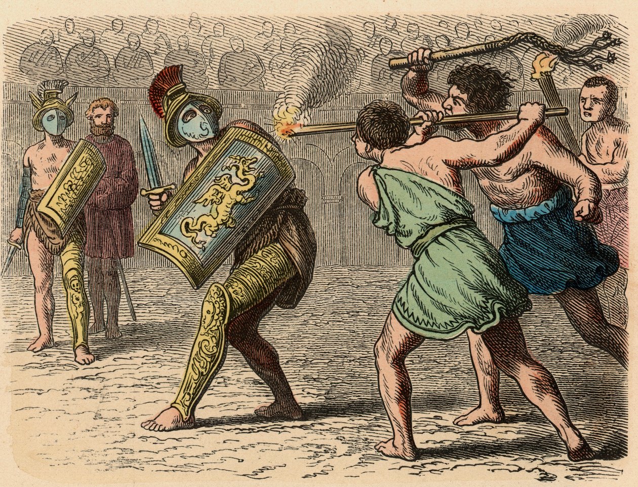 Starożytny Rzym: tchórzliwy gladiator zaangażowany w walkę, 1866 autorstwa Heinrich Leutemann