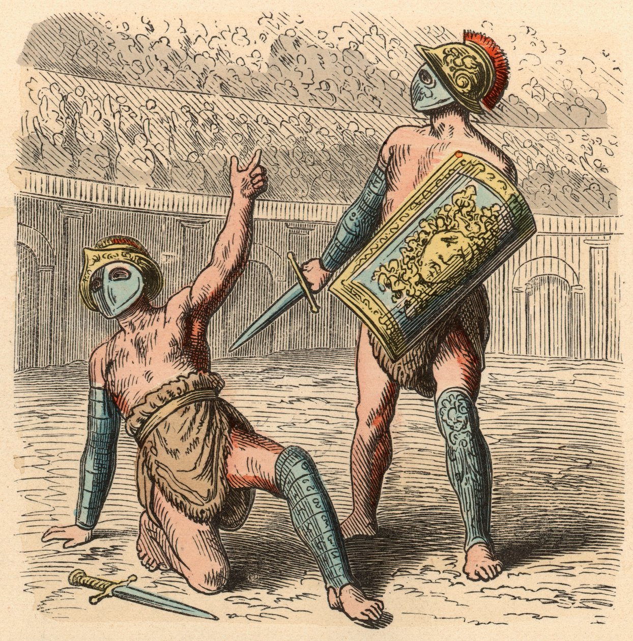 Starożytny Rzym: Gladiator walczy w amfiteatrze autorstwa Heinrich Leutemann