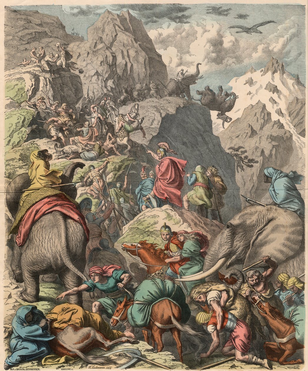 Druga wojna punicka: Hannibal przekracza Alpy, 1866 autorstwa Heinrich Leutemann