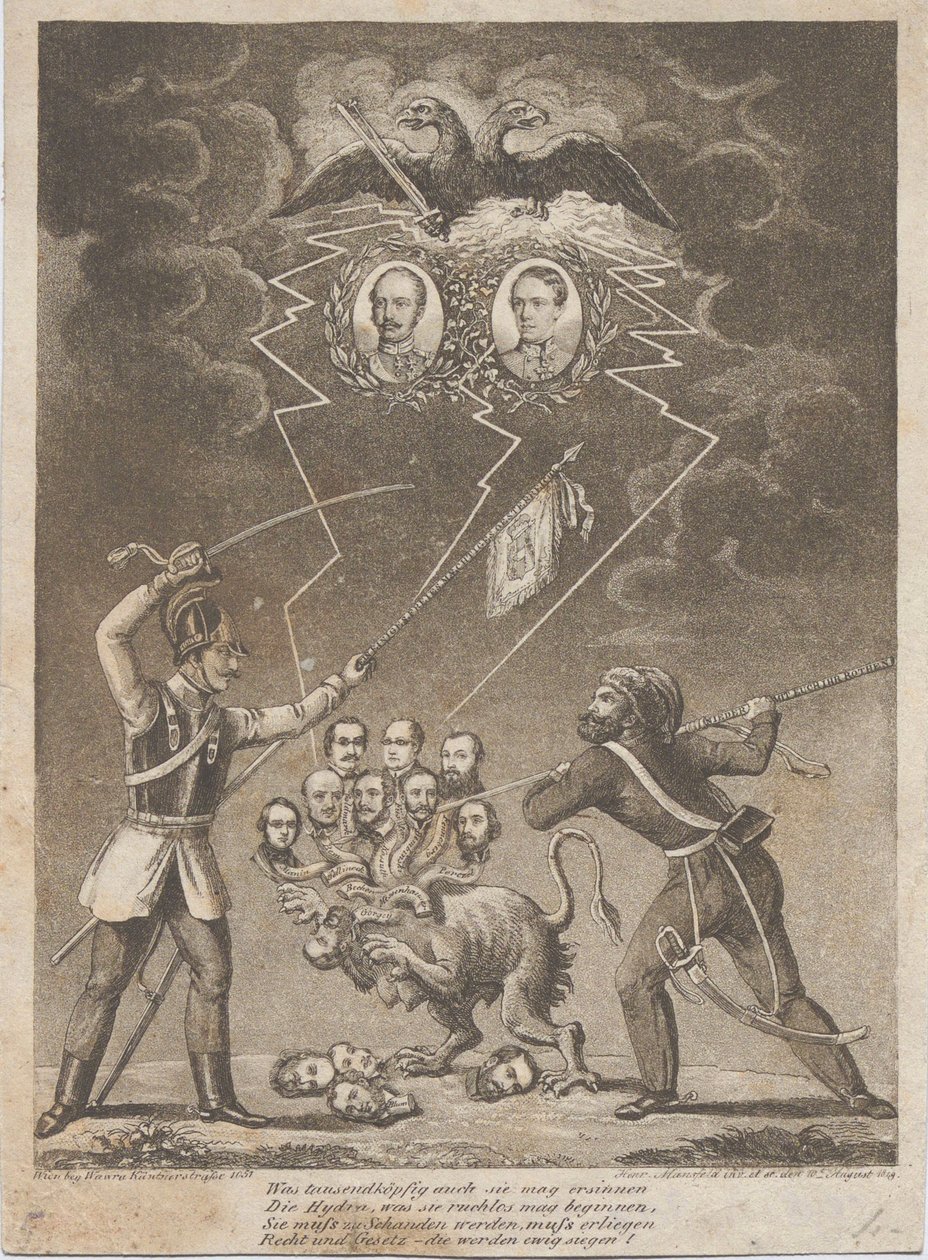 Alegoria stłumienia rewolucji węgierskiej w 1849, 1849. autorstwa Heinrich Mansfeld