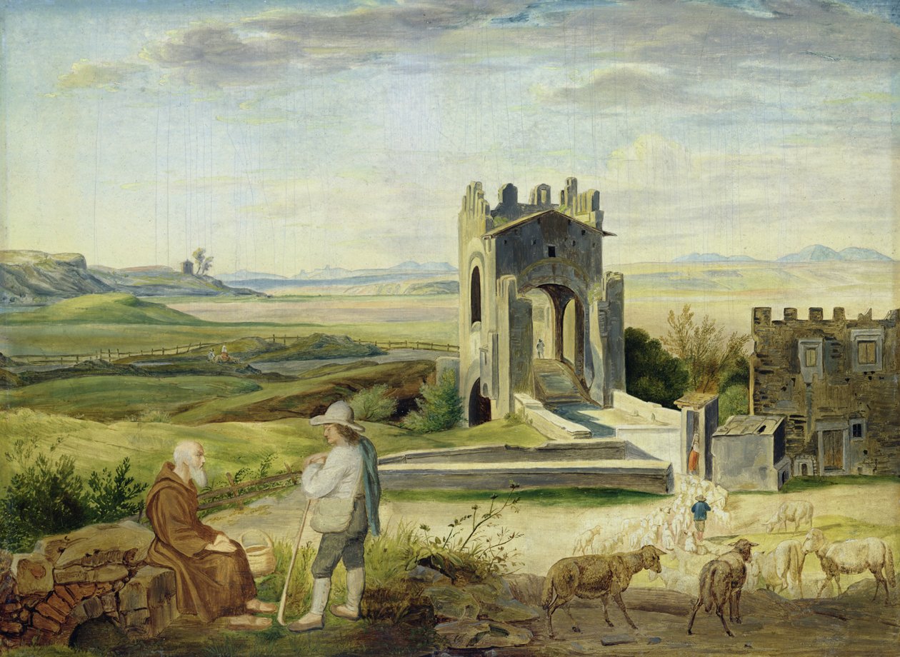Krajobraz Campagna w pobliżu mostu Nomentano (olej na papierze nałożony na tekturę) autorstwa Heinrich Maria von Hess