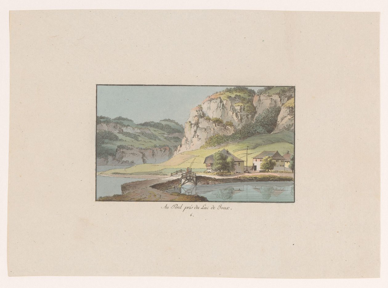 Widok na Le Pont w pobliżu Lac de Joux Au Pont prés du Lac de Joux (tytuł na obiekcie) Widoki Szwajcarii (tytuł serii) Collection de quelques vues dessinées en Suisse d