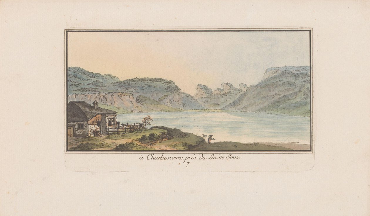 Widok na Les Charbonnières na Lac de Joux w Charbonieres, niedaleko Lac de Joux (tytuł na obiekcie) Krajobrazy w Szwajcarii (tytuł serii) Zbiór kilku perspektyw w Szwajcarii (tytuł serii) autorstwa Heinrich Rieter