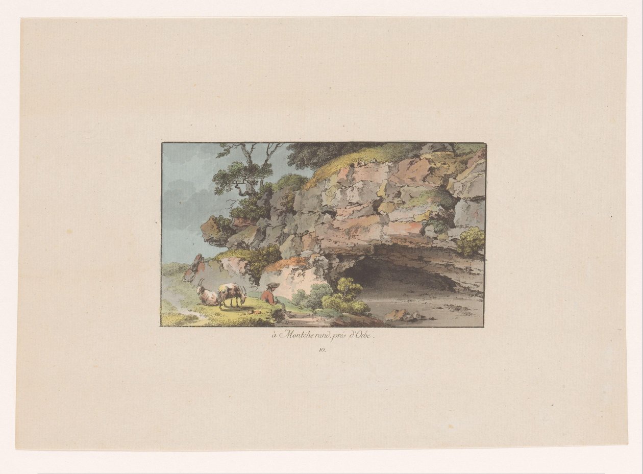 Widok pasterza z kozami obok jaskini w Montcherand à montcherand, prés d