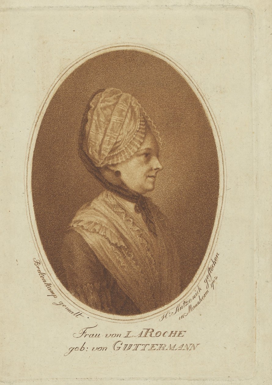 Sophie von La Roche, z domu Gutermann von Gutershofen 1730-1807, 1782. autorstwa Heinrich Sintzenich