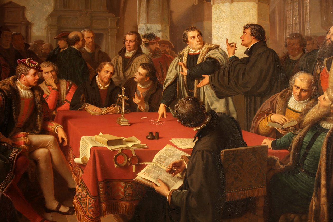 Dialog religijny Augusta Noacka na zamku w Marburgu, 1869 r., detal autorstwa Heinrich Stürzl