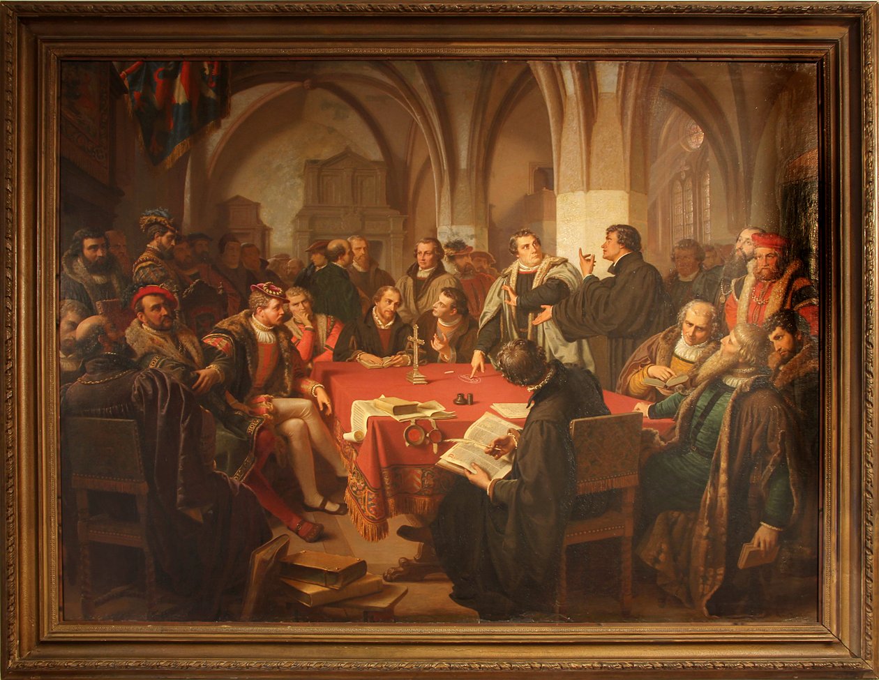 Dialog religijny Augusta Noacka na zamku w Marburgu 1869 z ramką autorstwa Heinrich Stürzl