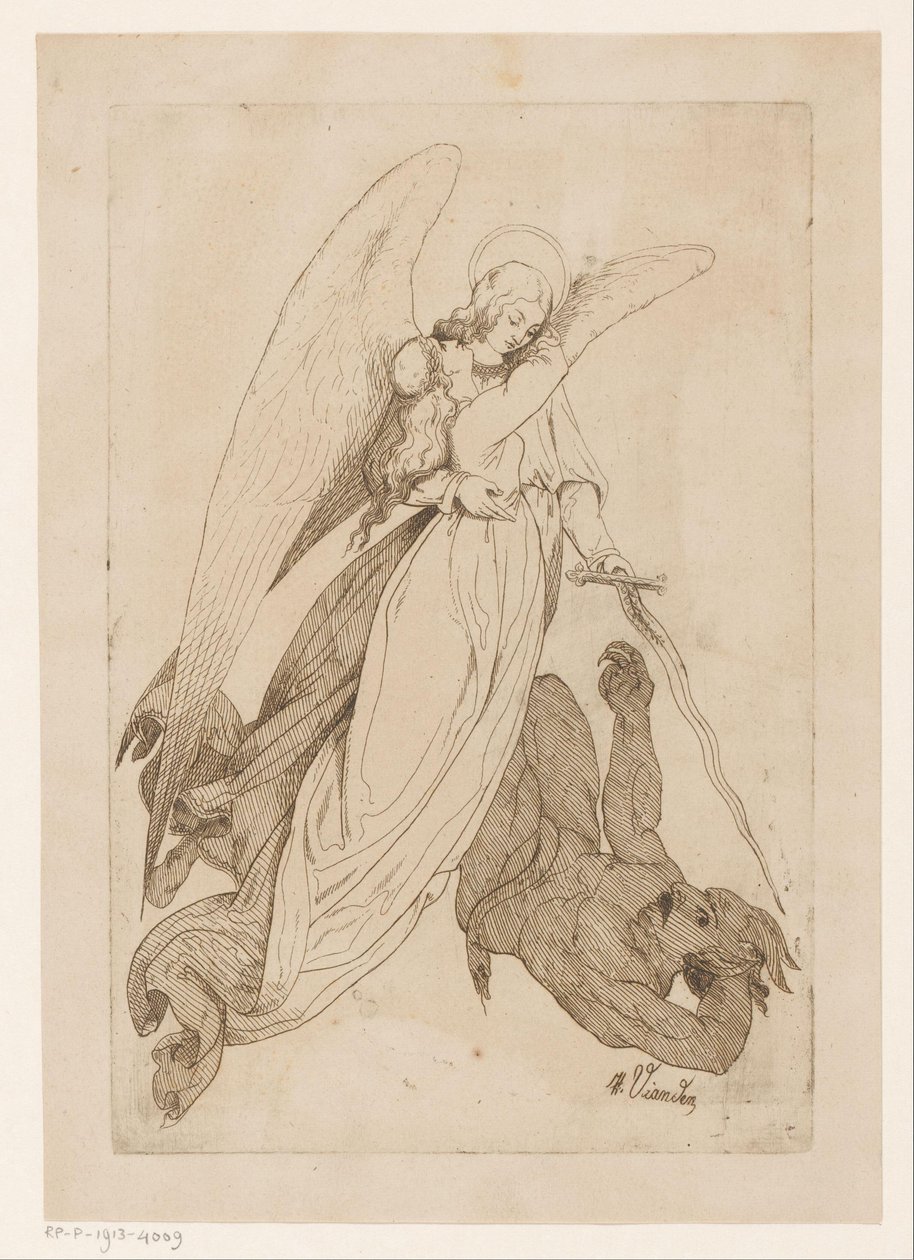 Anioł podnosi świętą kobietę i pokonuje demona autorstwa Heinrich Vianden