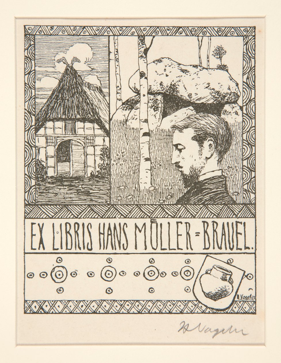 Ekslibris: Ekslibris Hans Mueller-Blauel autorstwa Heinrich Vogeler