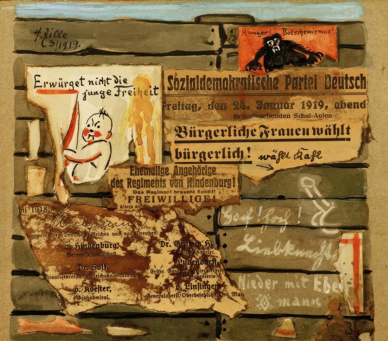 H. Zille, Plakatwand 1919 / Collage autorstwa Heinrich Zille