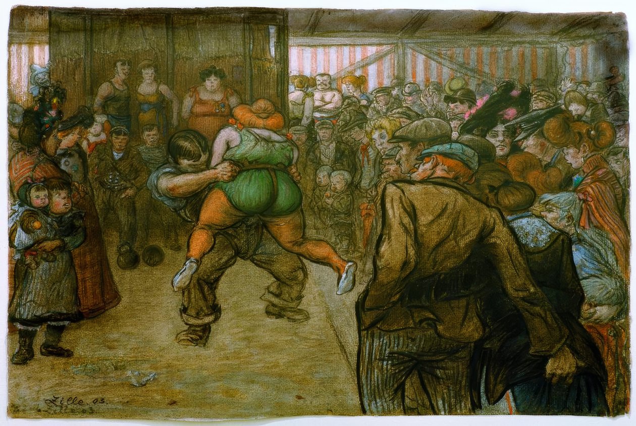 Mecz zapaśniczy na stoisku pokazowym autorstwa Heinrich Zille