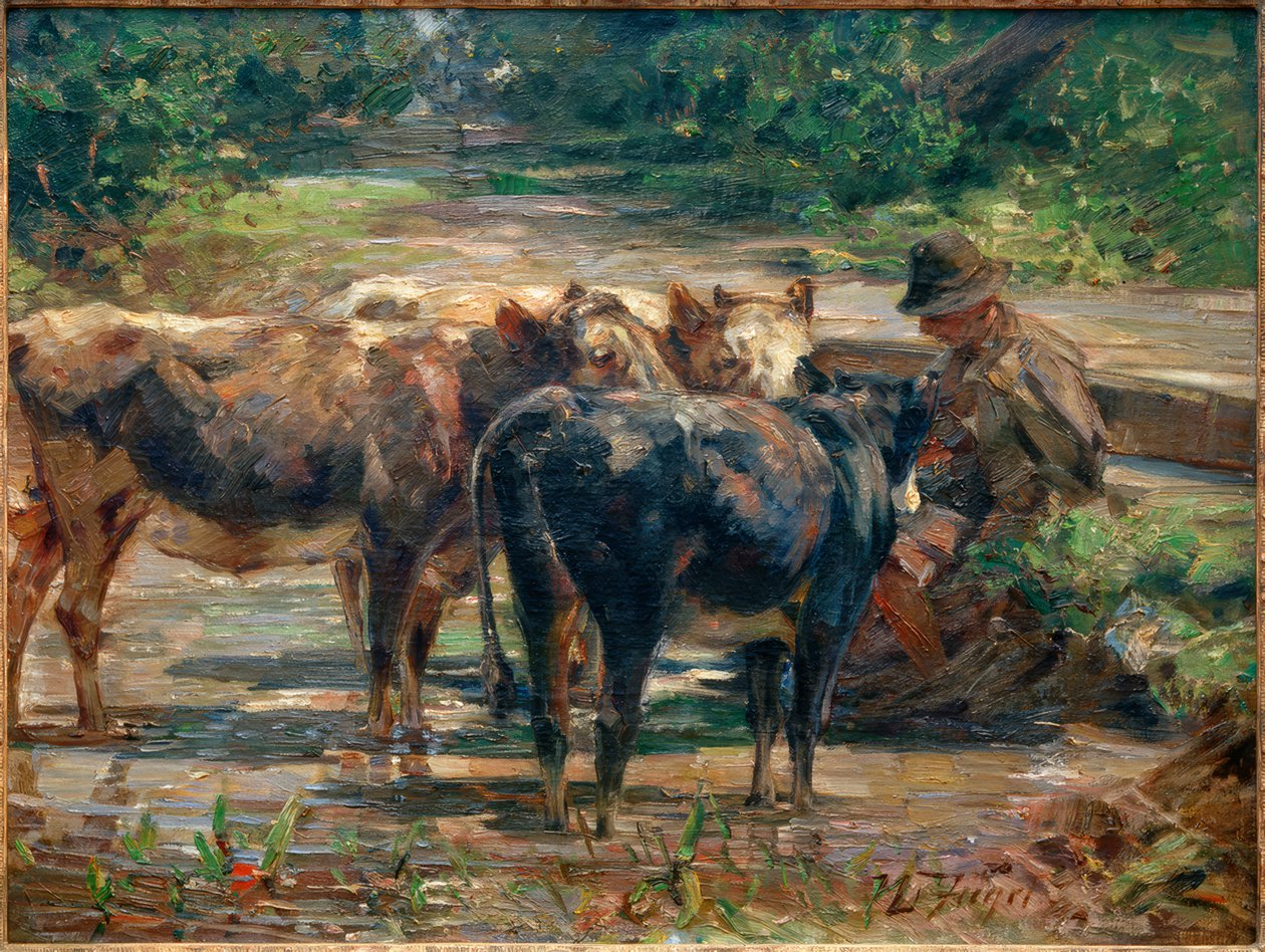 Pasterz z cielakami autorstwa Heinrich von Zügel