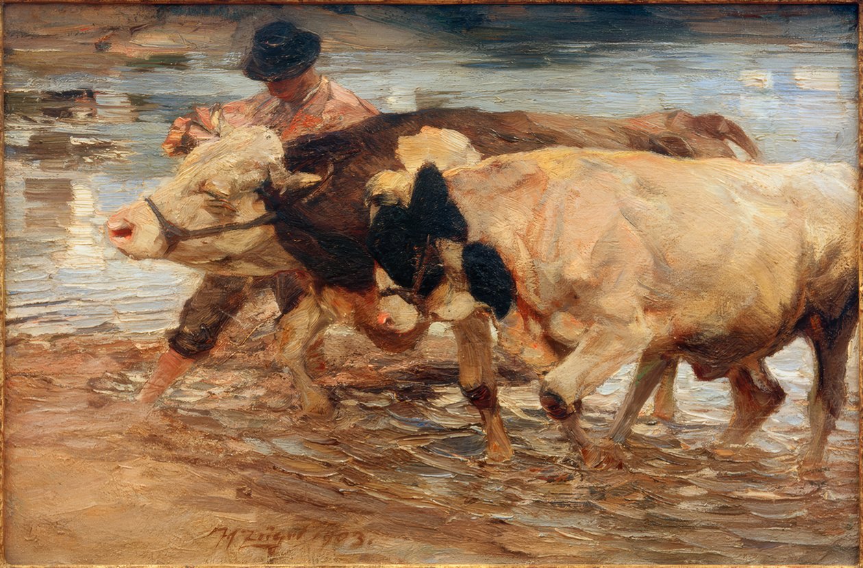Parobek z krową i wołem autorstwa Heinrich von Zügel