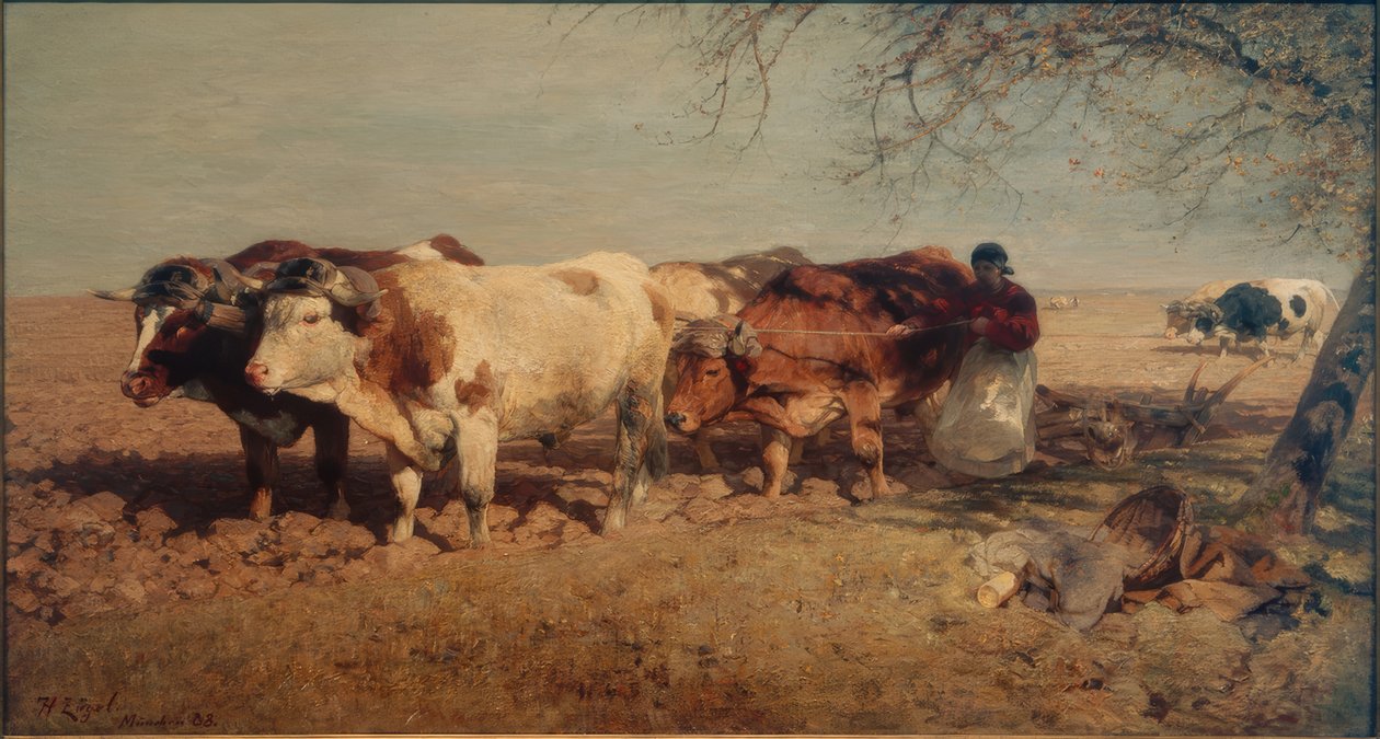 Czterokonny zaprzęg wołów autorstwa Heinrich von Zügel