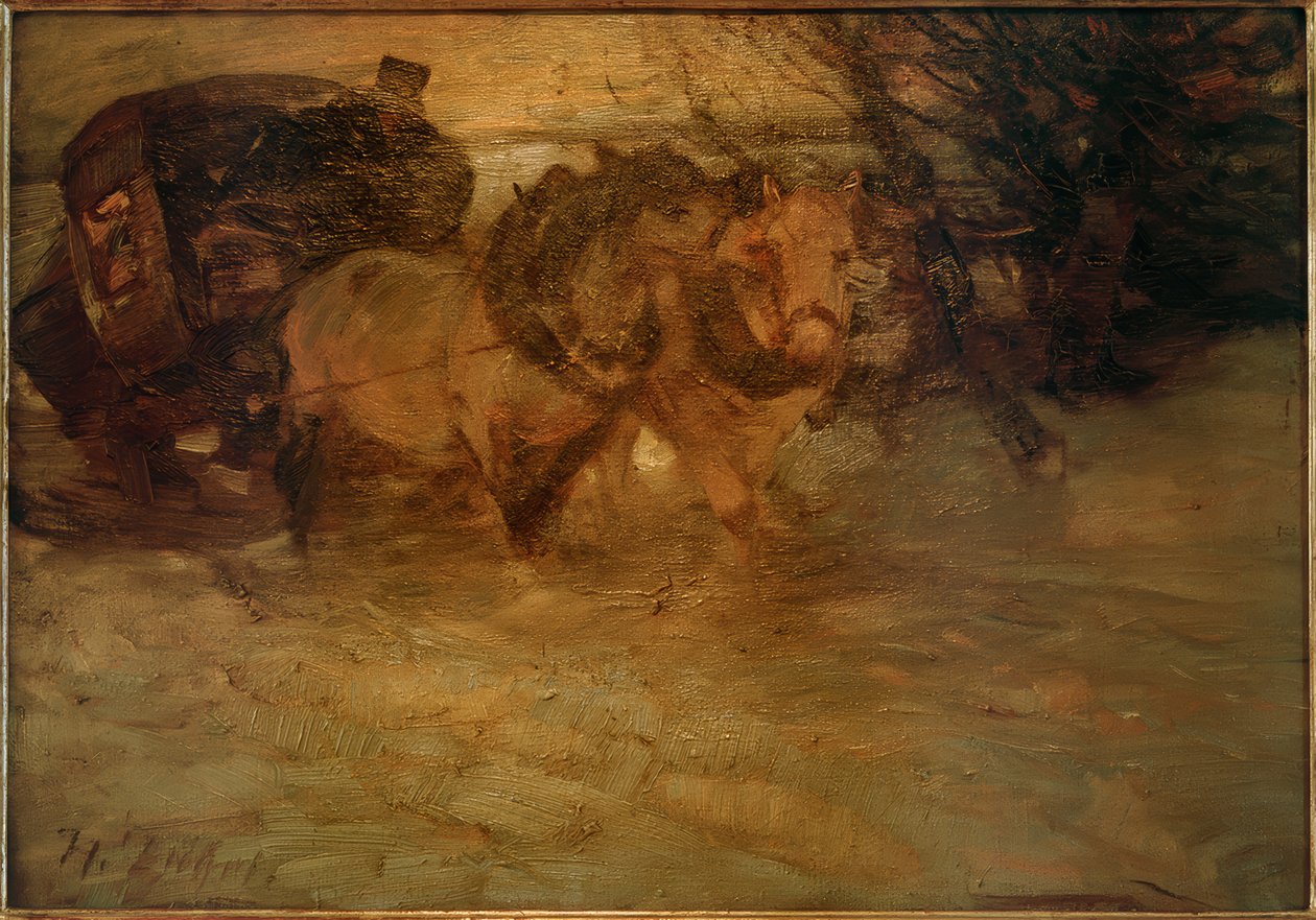 Dyliżans na śniegu autorstwa Heinrich von Zügel