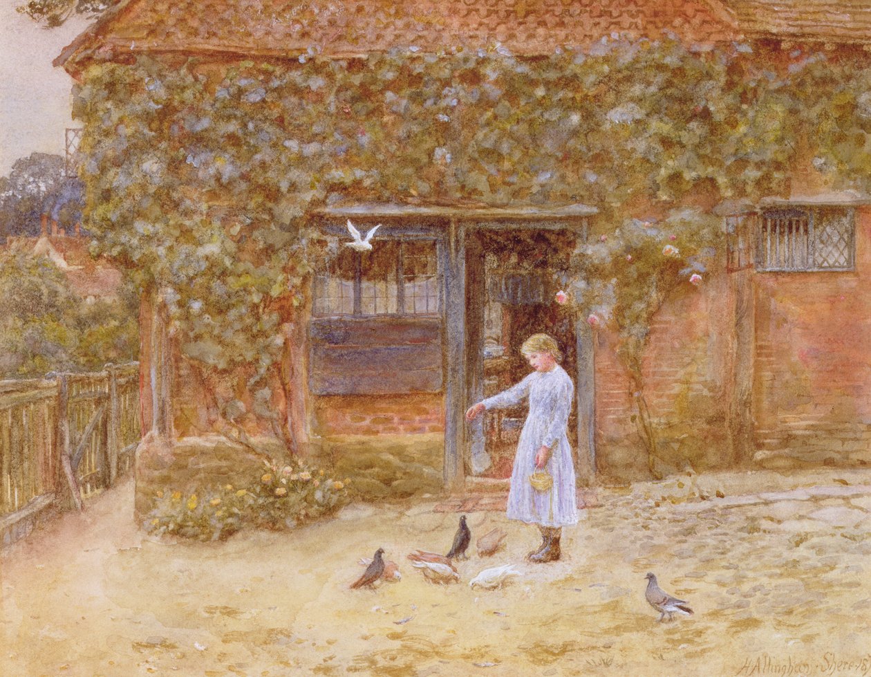 Chata w Shere, ok.1875 (wc na papierze) autorstwa Helen Allingham