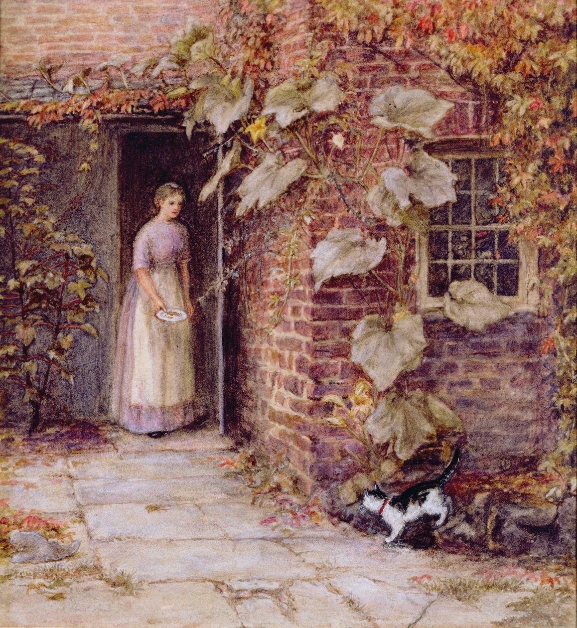 Karmienie kociaka autorstwa Helen Allingham