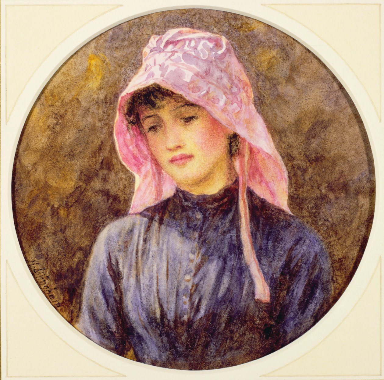 Portret dziewczynki w różowej czapeczce autorstwa Helen Allingham