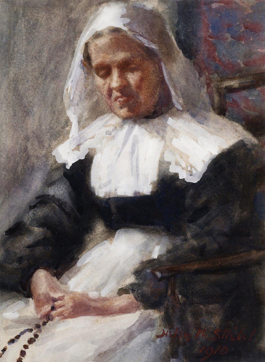 Zakonnica odmawiająca różaniec, 1910 autorstwa Helen M. Stiebel