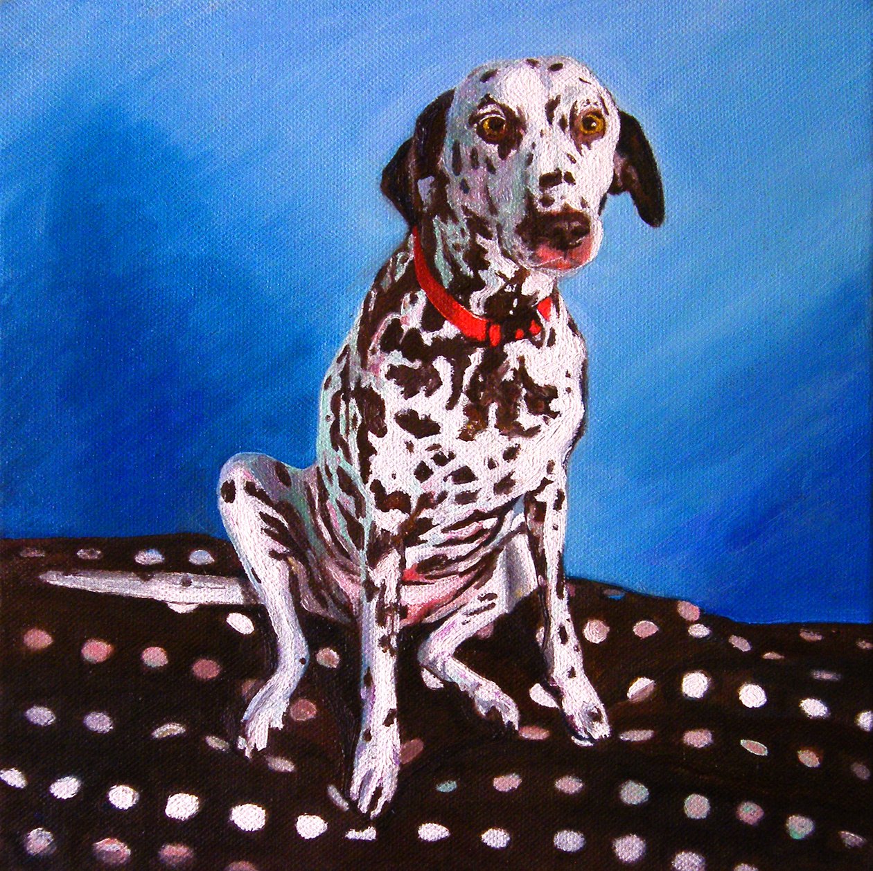 Dalmatyńczyk na poduszce w kropki, 2011, autorstwa Helen White
