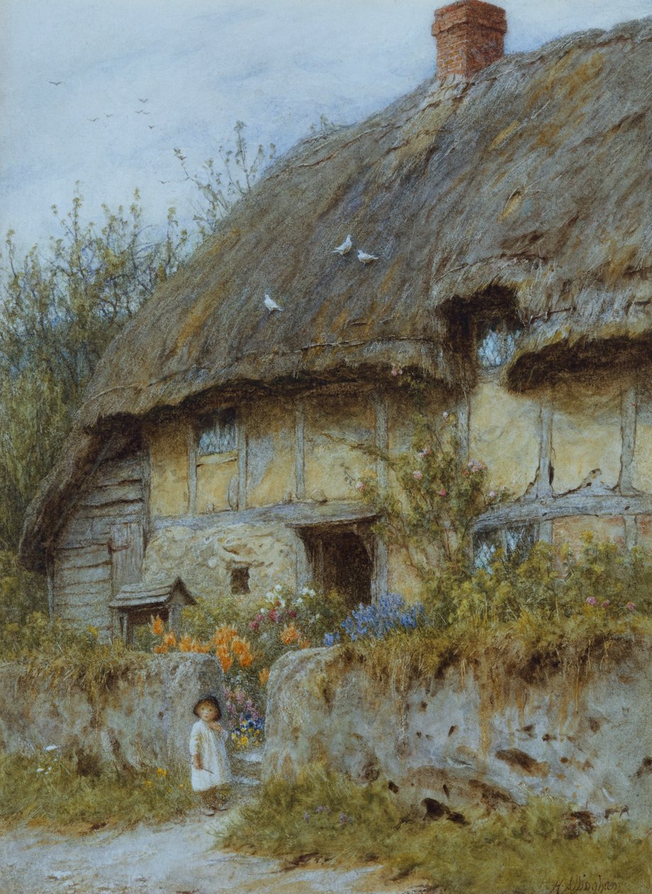 Domek Berkshire (akwarela z wydrapaniem) autorstwa Helen Allingham
