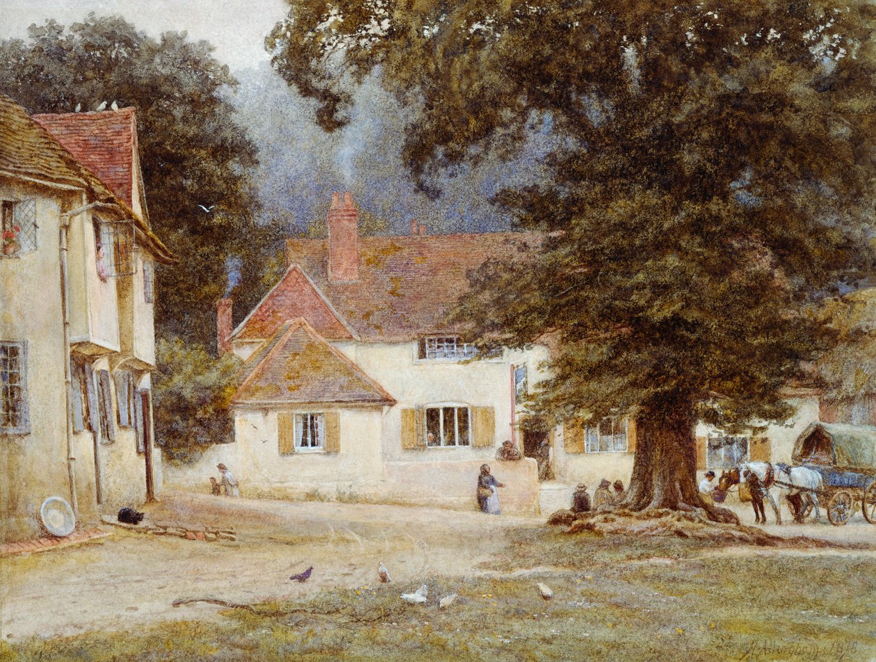 Wózek przy wiejskiej karczmie autorstwa Helen Allingham