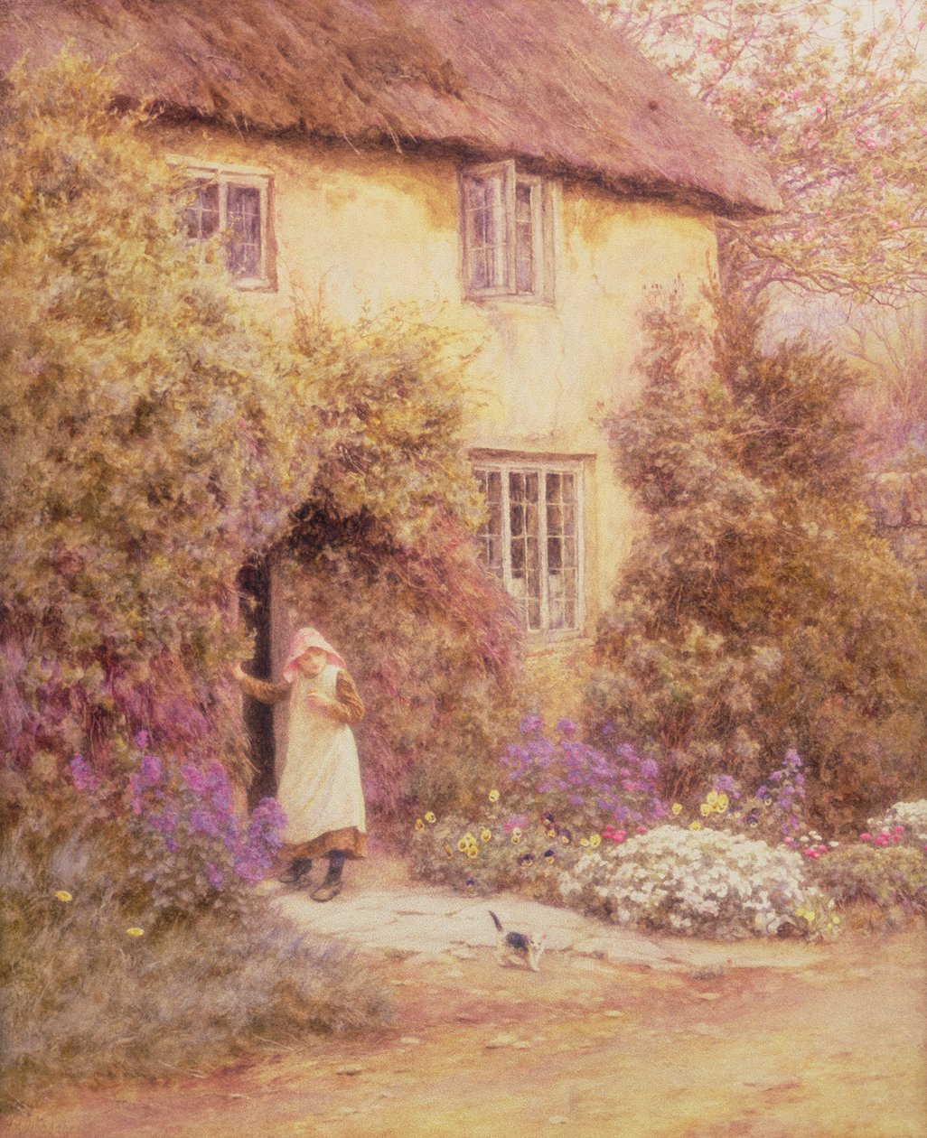 Drzwi do domku (akwarela) autorstwa Helen Allingham