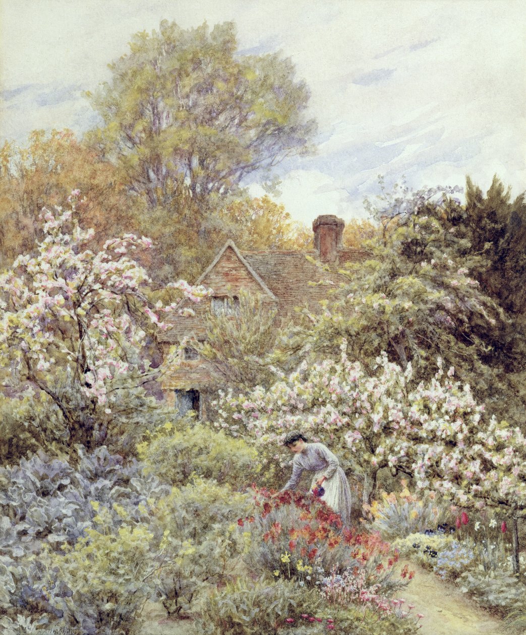 Ogród na wiosnę (akwarela na papierze) autorstwa Helen Allingham