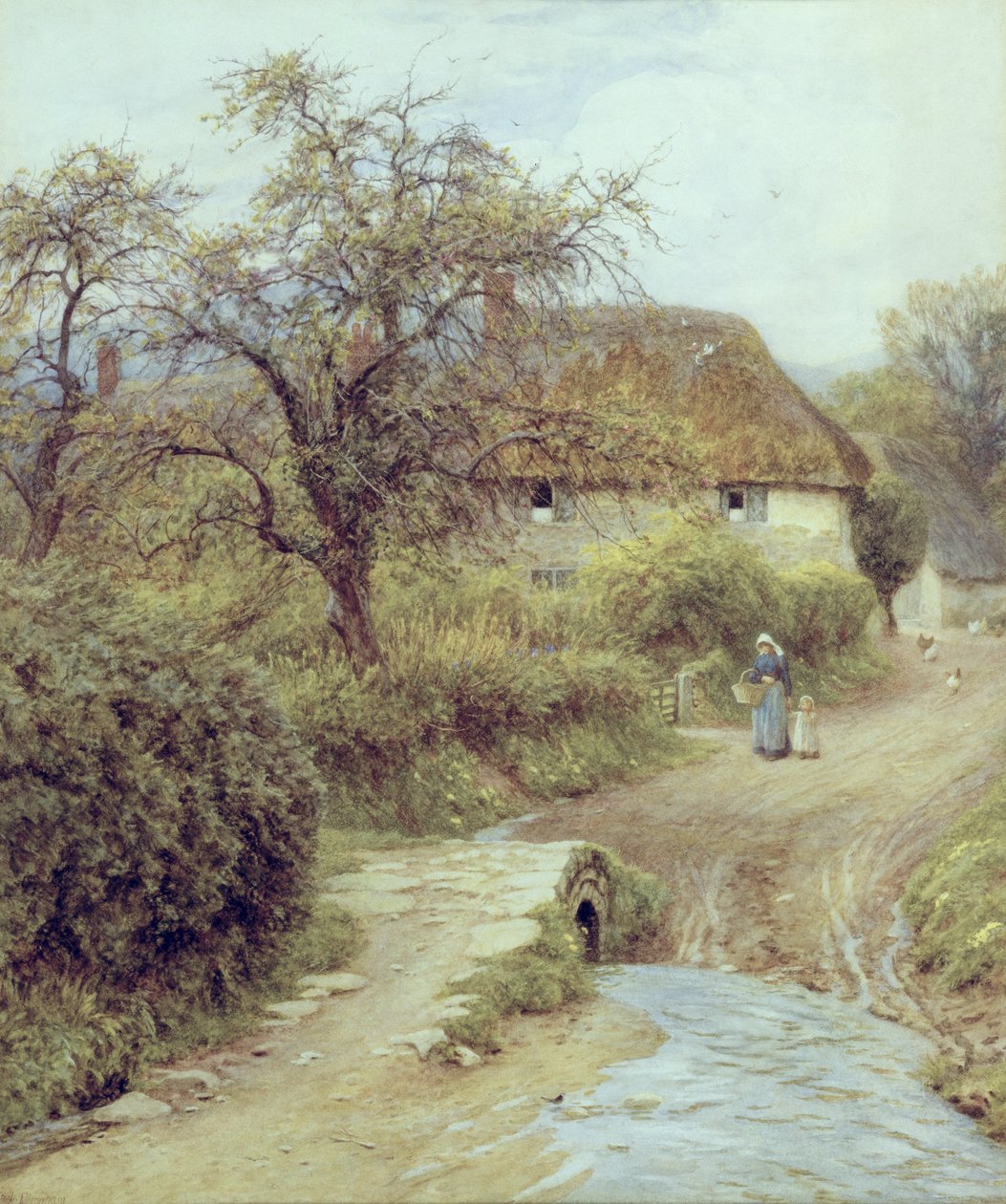 Farma na wzgórzu, Symondsbury, Dorset (akwarela na papierze) autorstwa Helen Allingham
