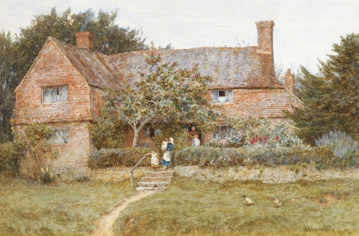 Domek Surrey z mamą i jej dziećmi autorstwa Helen Allingham