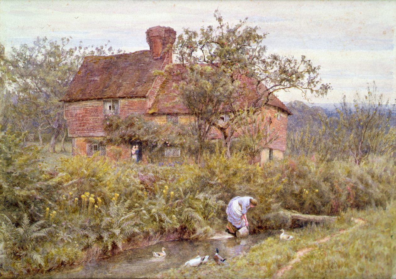 An Old Surrey Cottage (akwarela wzmocniona bielą) autorstwa Helen Allingham