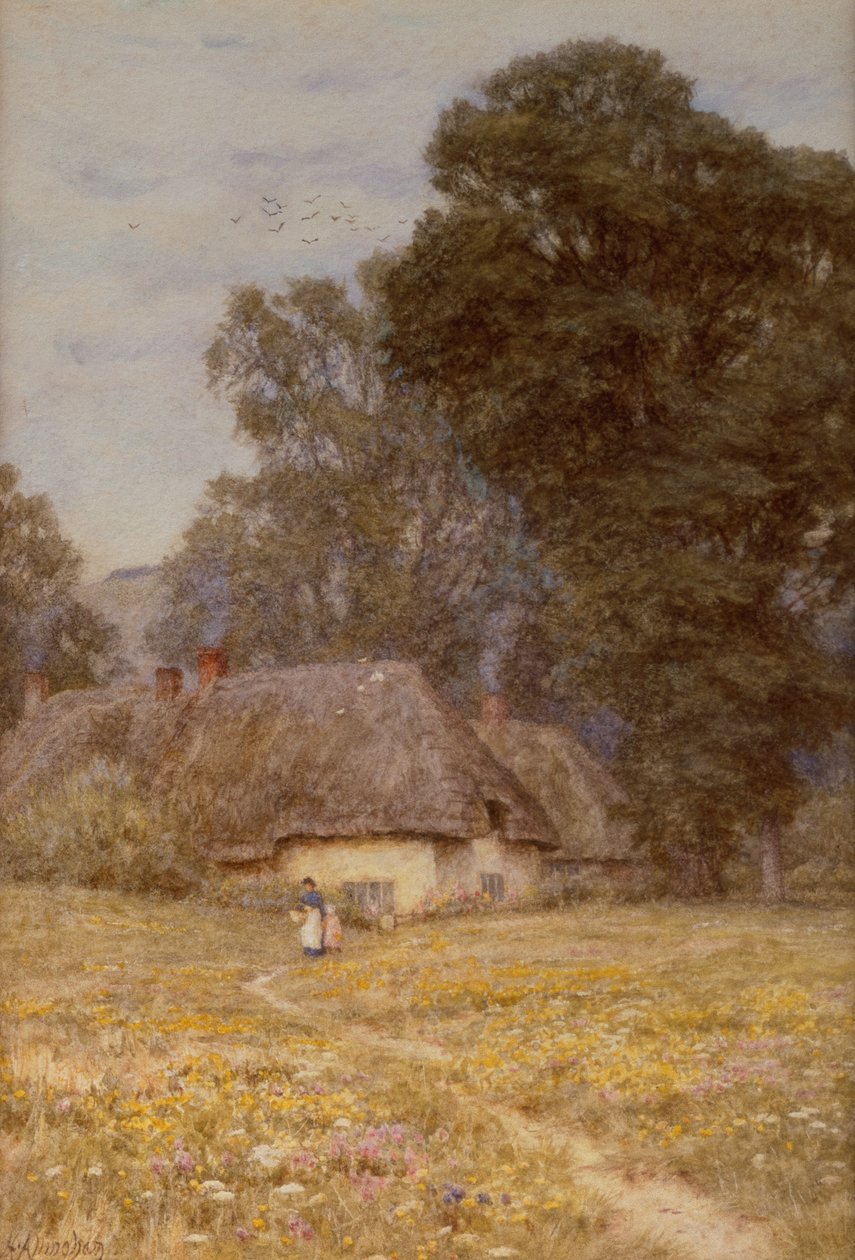 Domki w Quidhampton, niedaleko Salisbury (akwarela na papierze) autorstwa Helen Allingham