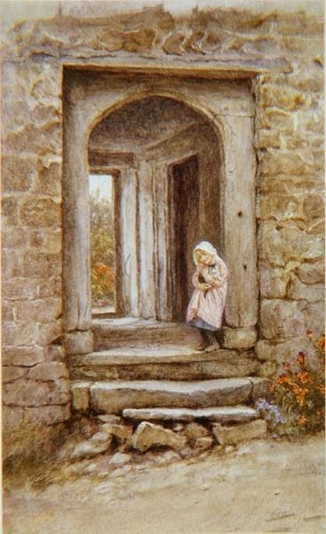 Dziewczyna z kotkiem autorstwa Helen Allingham
