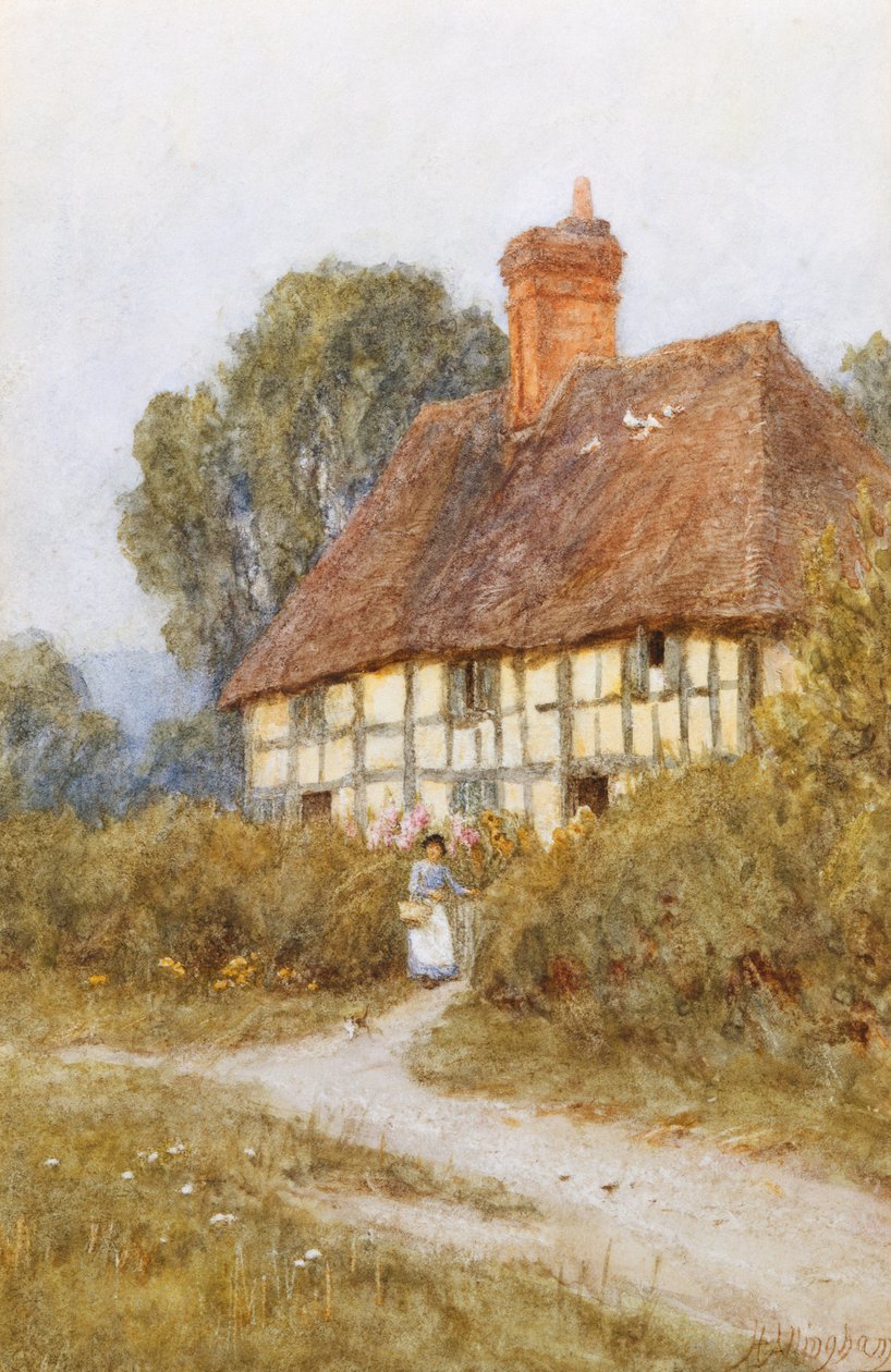 Na zakupy (akwarela z wydrapaniem) autorstwa Helen Allingham